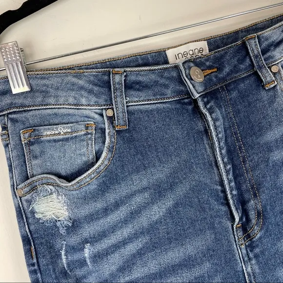 Insane Gene Wide Leg Distressed Flare Raw Hem High Rise Jeans Sz 13/30