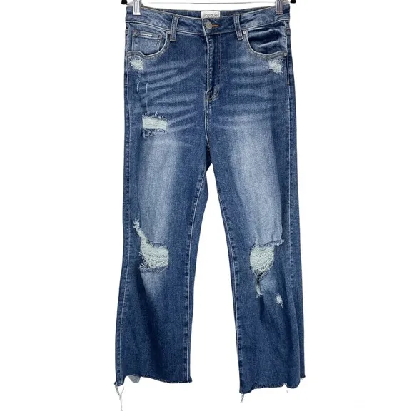 Insane Gene Wide Leg Distressed Flare Raw Hem High Rise Jeans Sz 13/30