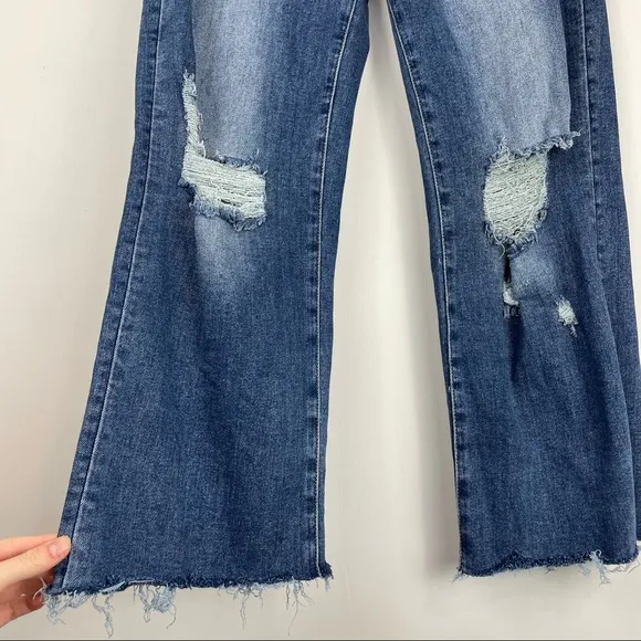 Insane Gene Wide Leg Distressed Flare Raw Hem High Rise Jeans Sz 13/30