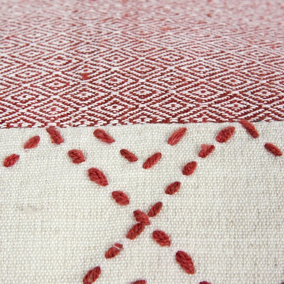 Ivory Red Accent Stitch Color Block Throw Pillow