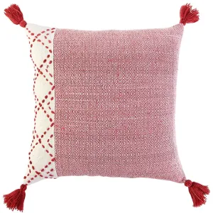 Ivory Red Accent Stitch Color Block Throw Pillow