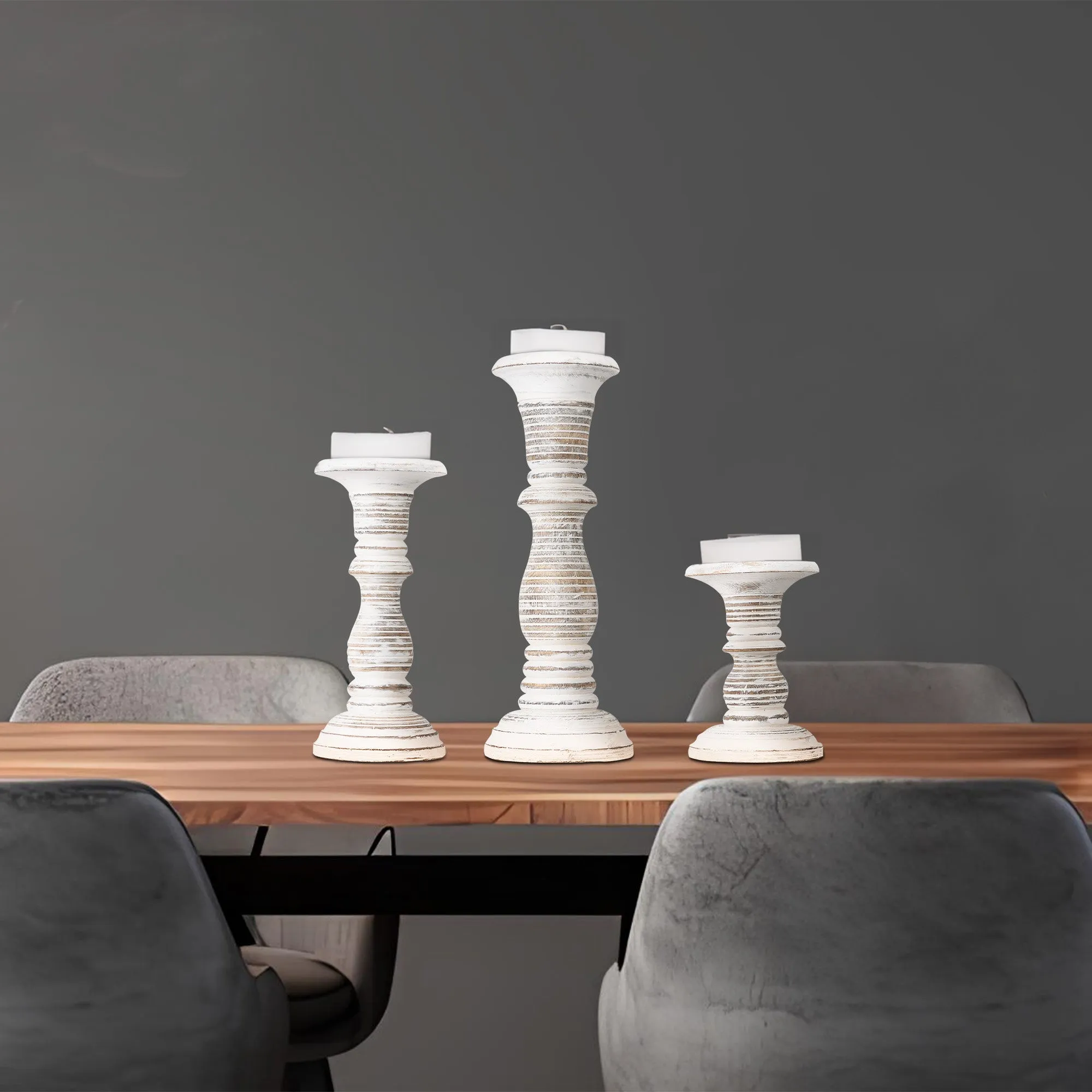 Jharna Pillar Candleholder Set - White