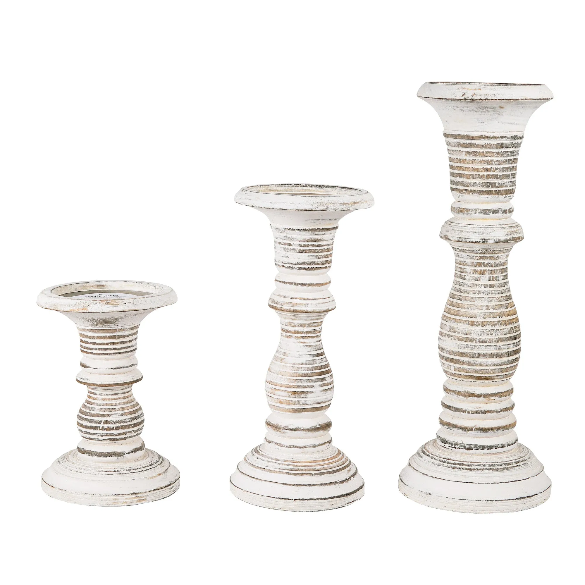 Jharna Pillar Candleholder Set - White