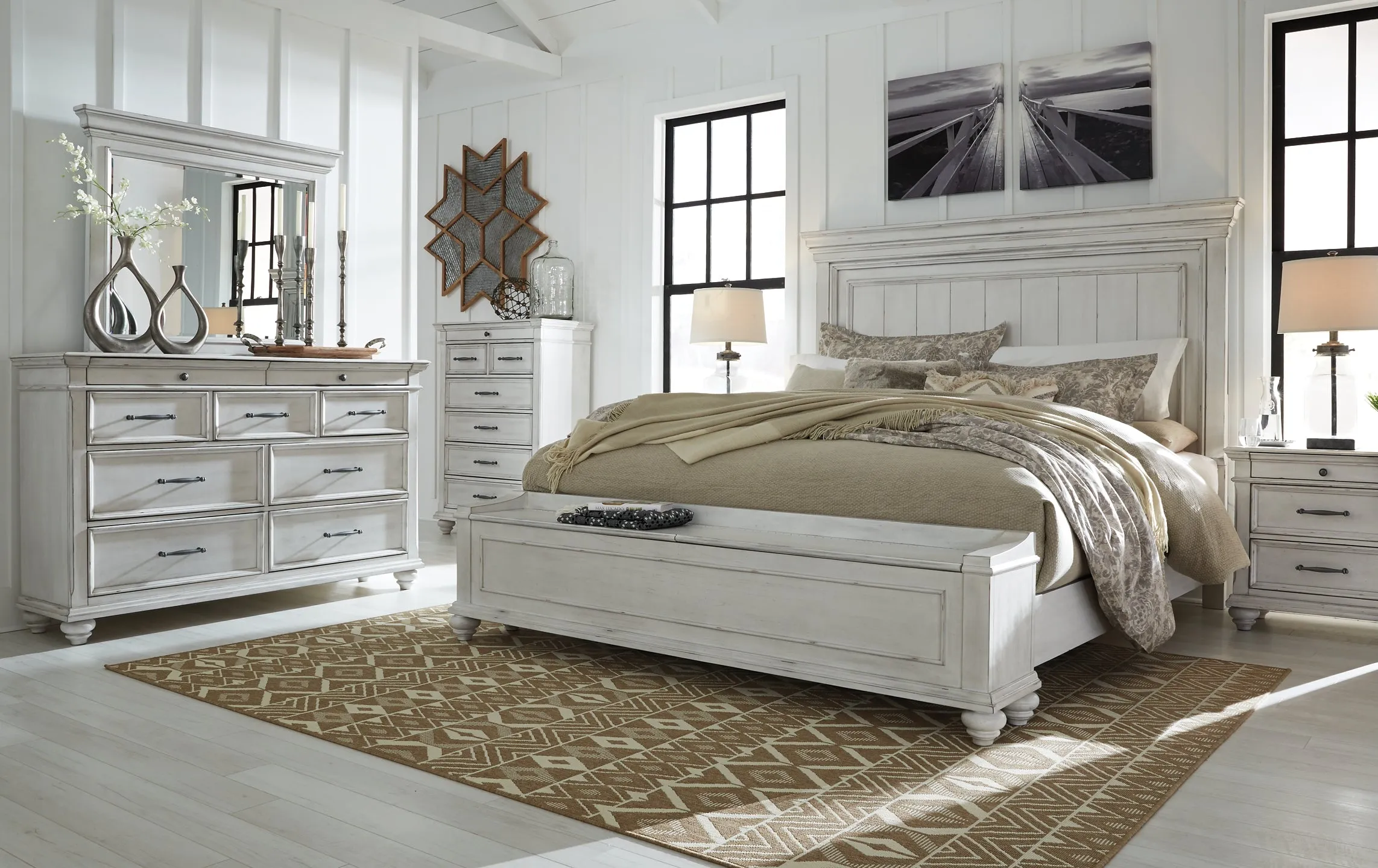 Kanwyn  Panel Bed With Storage Bench