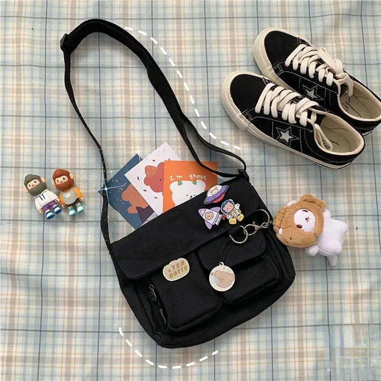 Kawaii Canvas Crossbody Bag 🌈✨ - Adorable Harajuku Style for Students & Girls! 👜💖