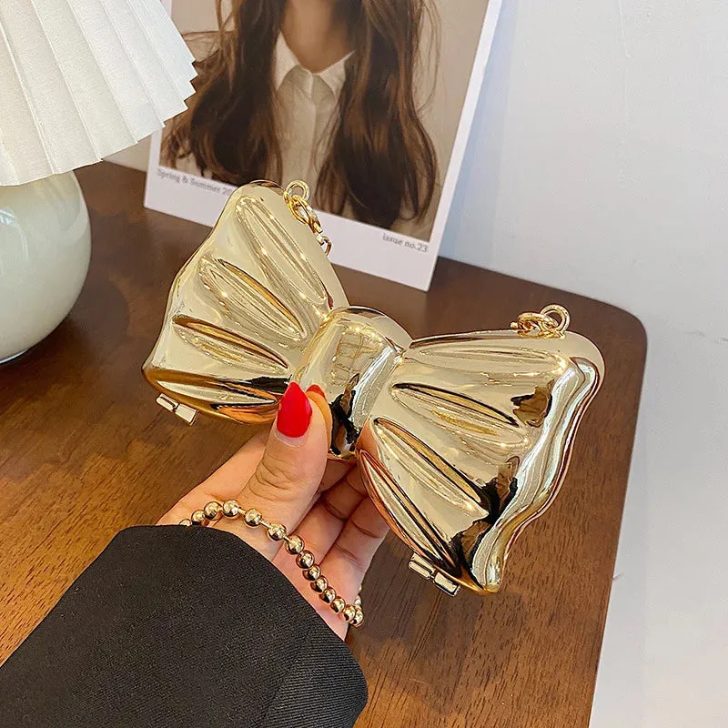 Kawaii Metallic Mini Bow Crossbody Bag 🎀✨ – Cute Shoulder Clutch for Women | Stylish Lipstick & Coin Purse in Silver & Gold! 🌈💖