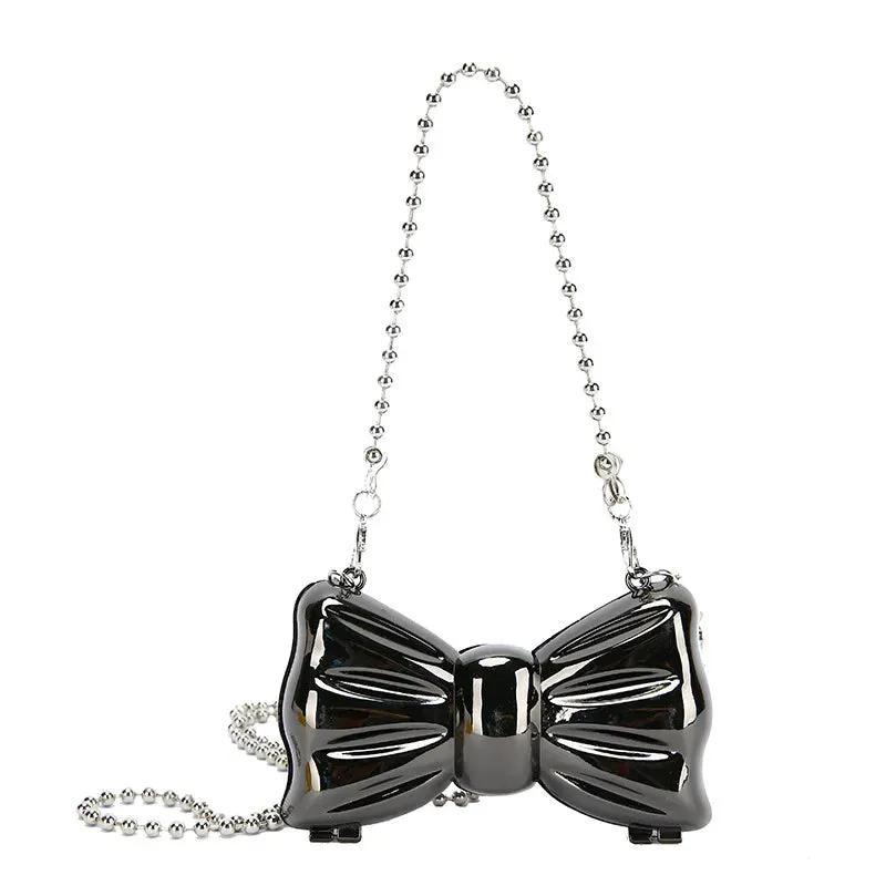 Kawaii Metallic Mini Bow Crossbody Bag 🎀✨ – Cute Shoulder Clutch for Women | Stylish Lipstick & Coin Purse in Silver & Gold! 🌈💖