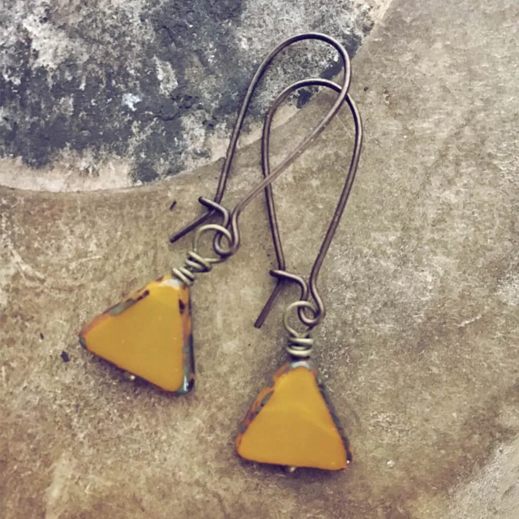 keystone // triangle dainty dangle czech glass earrings