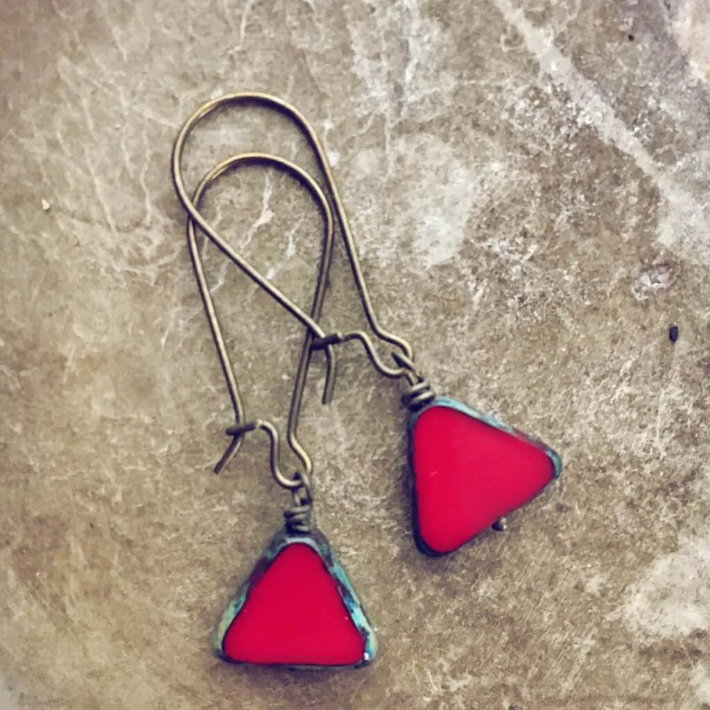 keystone // triangle dainty dangle czech glass earrings