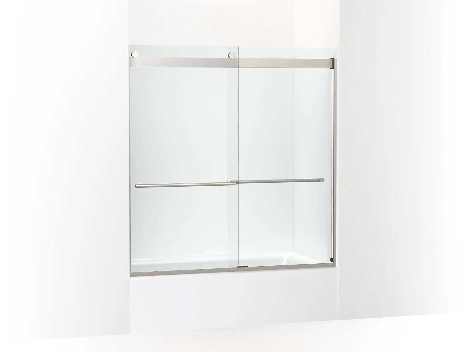 KOHLER K-702420-L Levity Plus Frameless sliding bath door, 61-9/16" H x 56-5/8 - 59-5/8" W, with 5/16"-thick Crystal Clear glass
