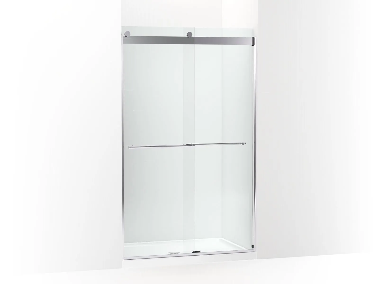 KOHLER K-702422-L Levity Plus Frameless sliding shower door, 77-9/16" H x 44-5/8 - 47-5/8" W, with 5/16"-thick Crystal Clear glass