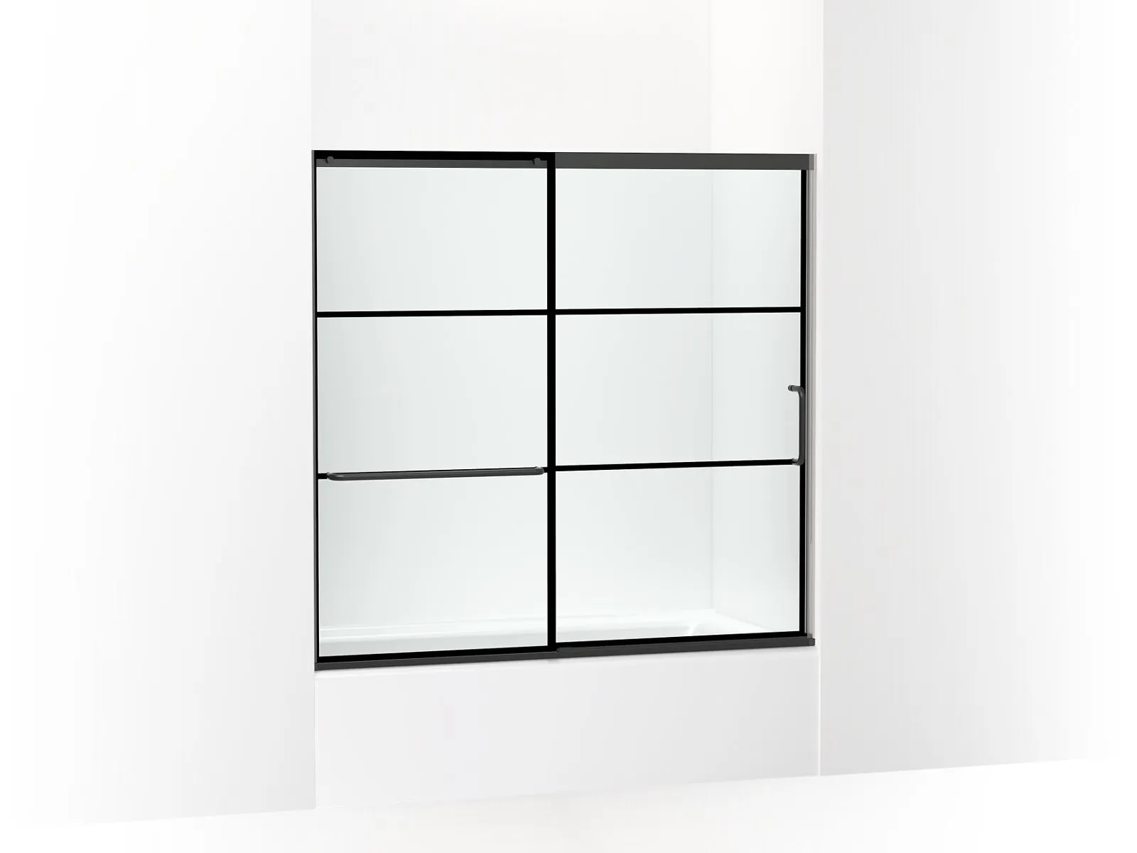 KOHLER K-707609-6G79 Elate Sliding bath door, 56-3/4" H x 56-1/4 - 59-5/8" W, with 1/4" thick Crystal Clear glass with rectangular grille pattern