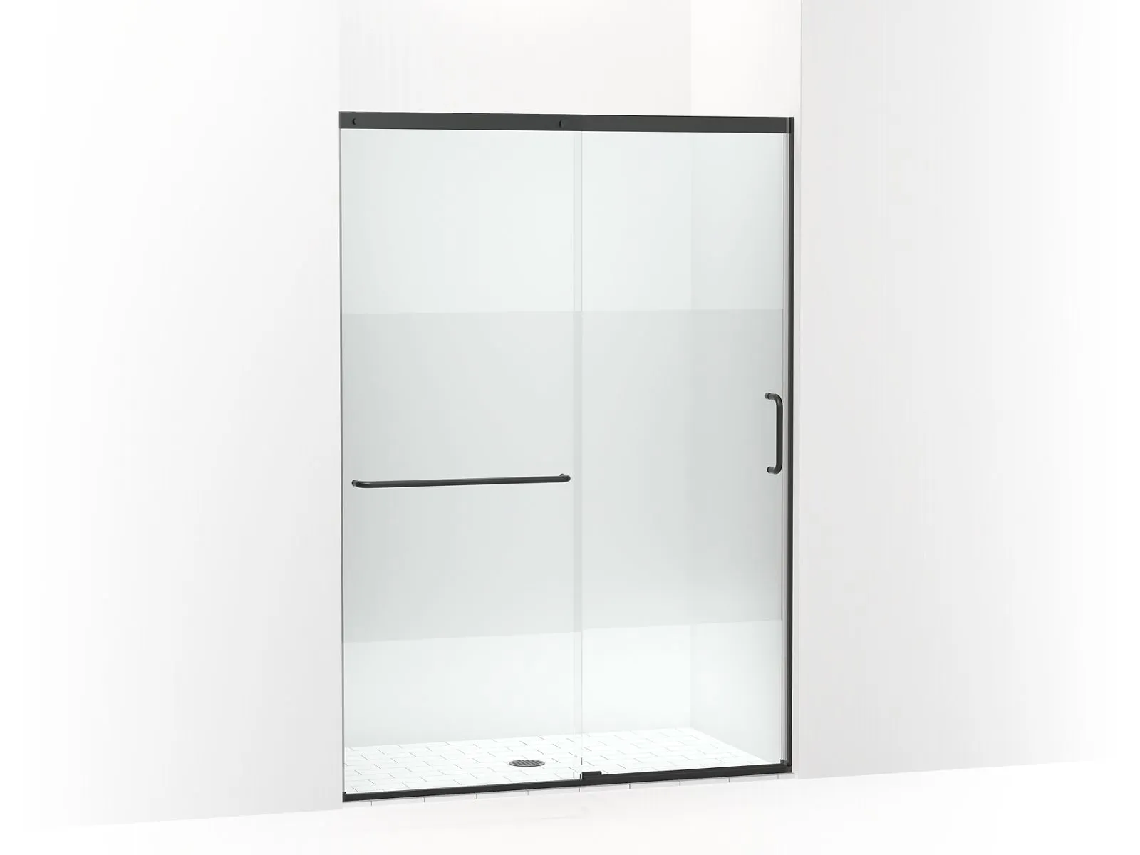 KOHLER K-707614-8G81 Elate Sliding shower door, 75-1/2" H x 50-1/4 - 53-5/8" W, with heavy 5/16" thick Crystal Clear glass with privacy band