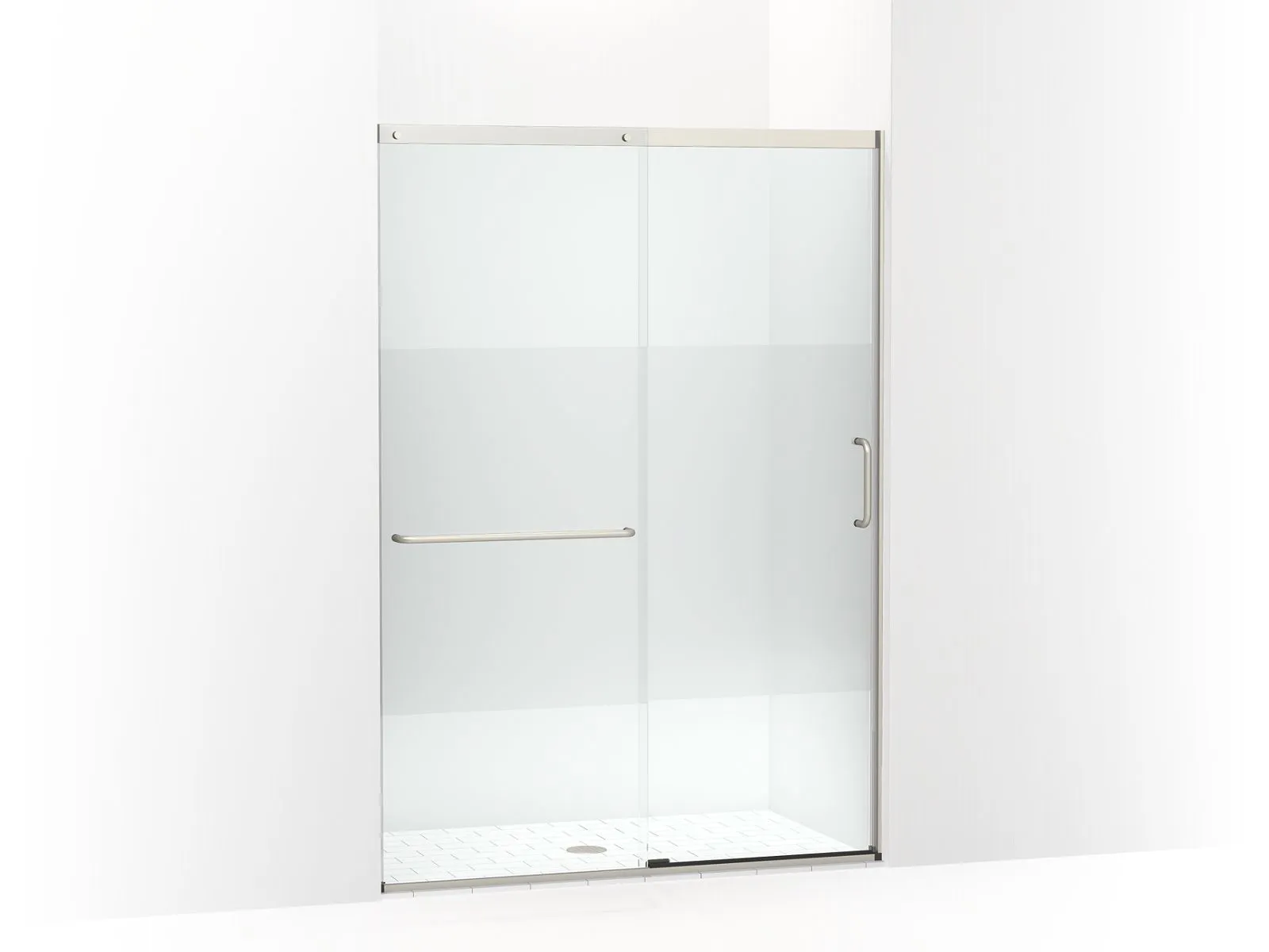 KOHLER K-707614-8G81 Elate Sliding shower door, 75-1/2" H x 50-1/4 - 53-5/8" W, with heavy 5/16" thick Crystal Clear glass with privacy band