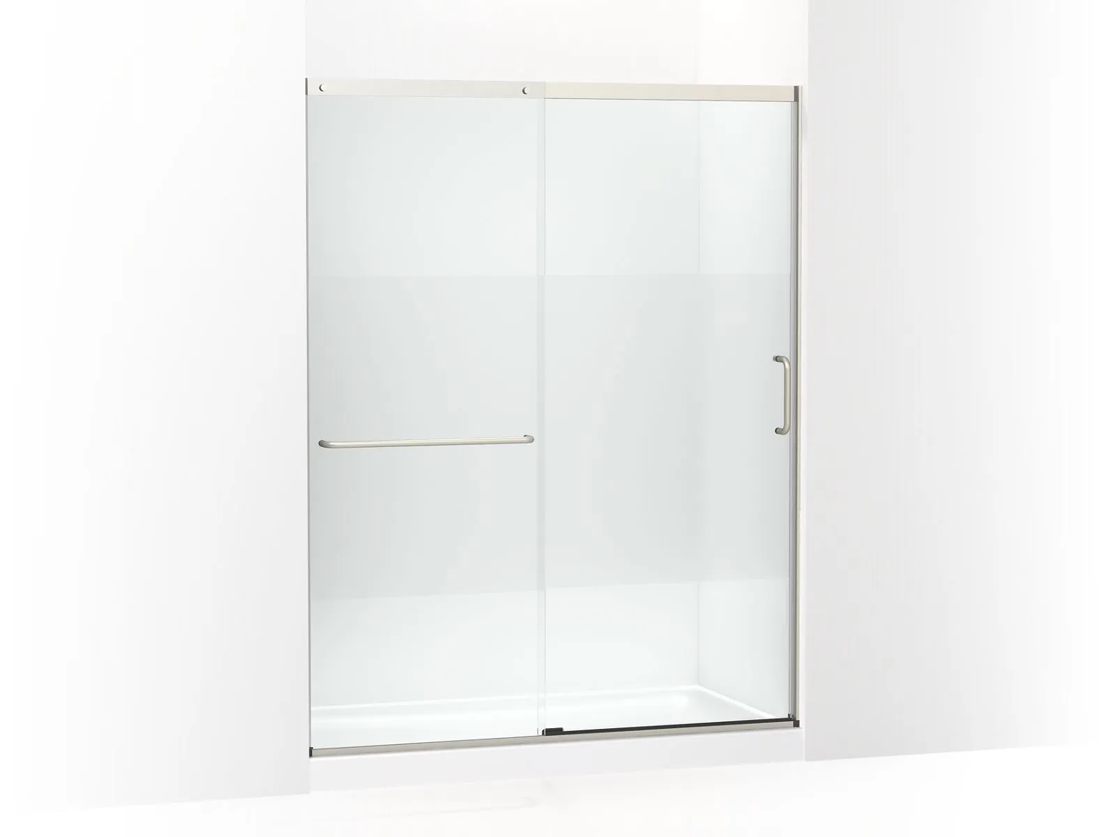 KOHLER K-707615-8G81 Elate Sliding shower door, 75-1/2" H x 56-1/4 - 59-5/8" W, with heavy 5/16" thick Crystal Clear glass with privacy band
