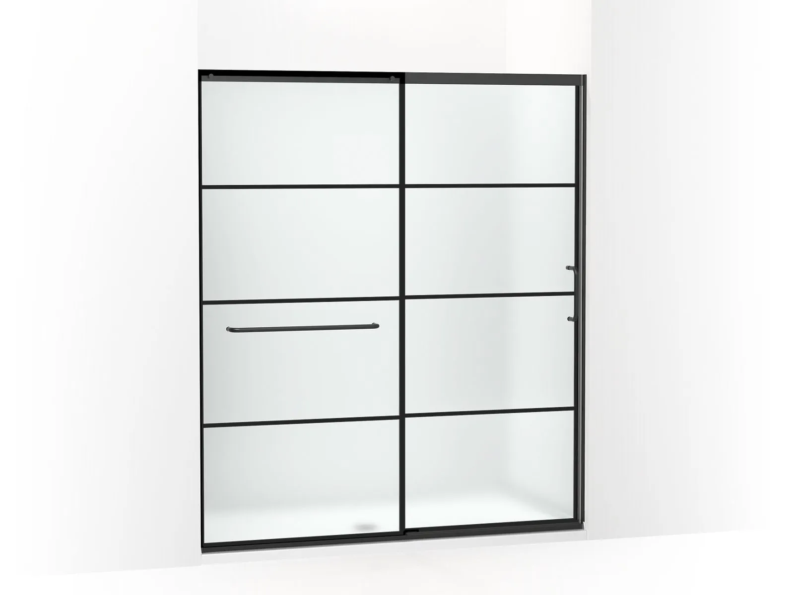 KOHLER K-707616-8G80 Elate Sliding shower door, 75-1/2" H x 62-1/4 - 65-5/8" W, with heavy 5/16" thick Frosted glass with rectangular grille pattern