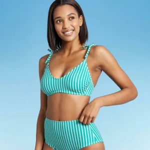Kona Sol Women's Striped Shoulder Tie Bralette Bikini Top
