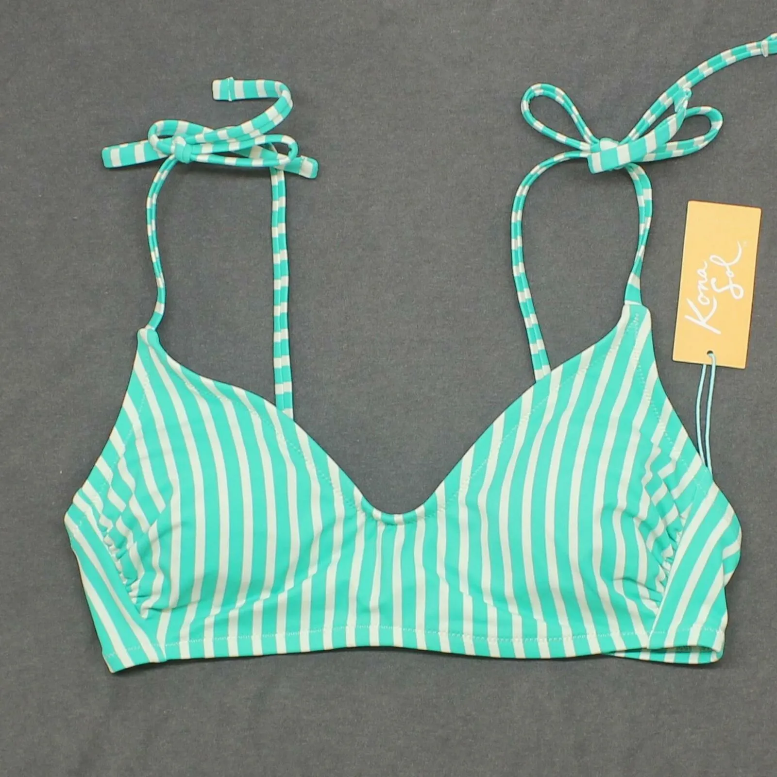 Kona Sol Women's Striped Shoulder Tie Bralette Bikini Top