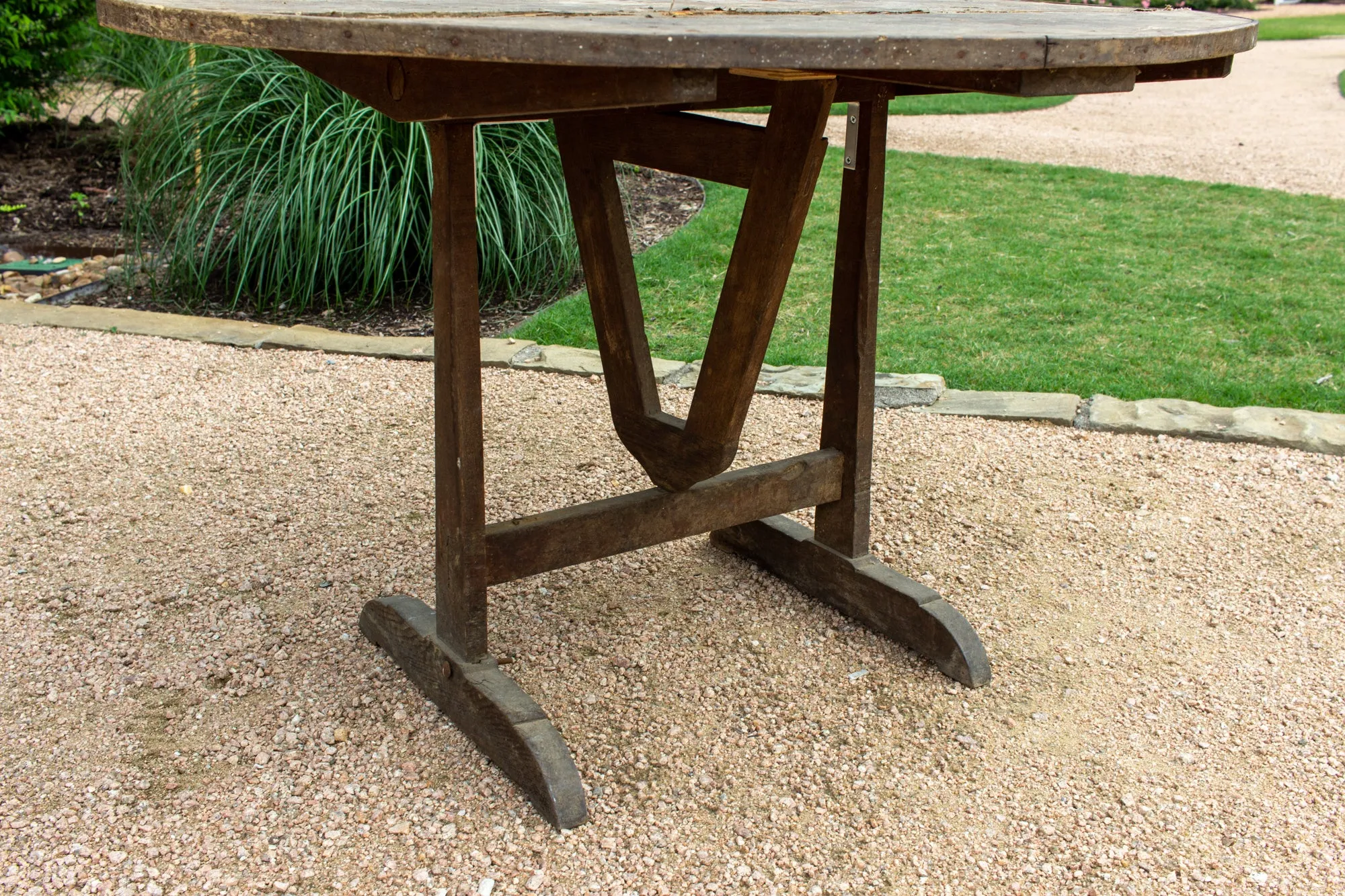 Large Antique French Distressed Oak Tilt-Top Vendage Table