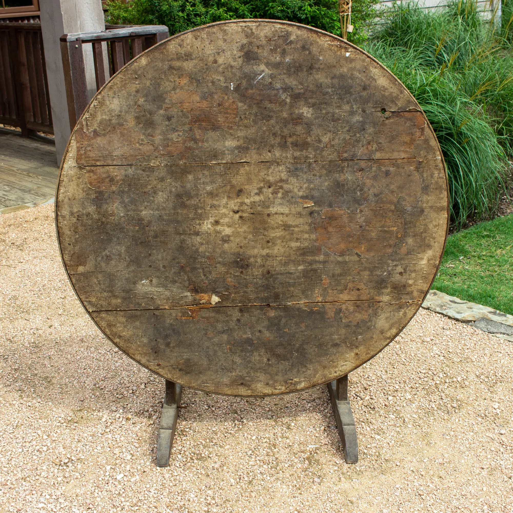 Large Antique French Distressed Oak Tilt-Top Vendage Table