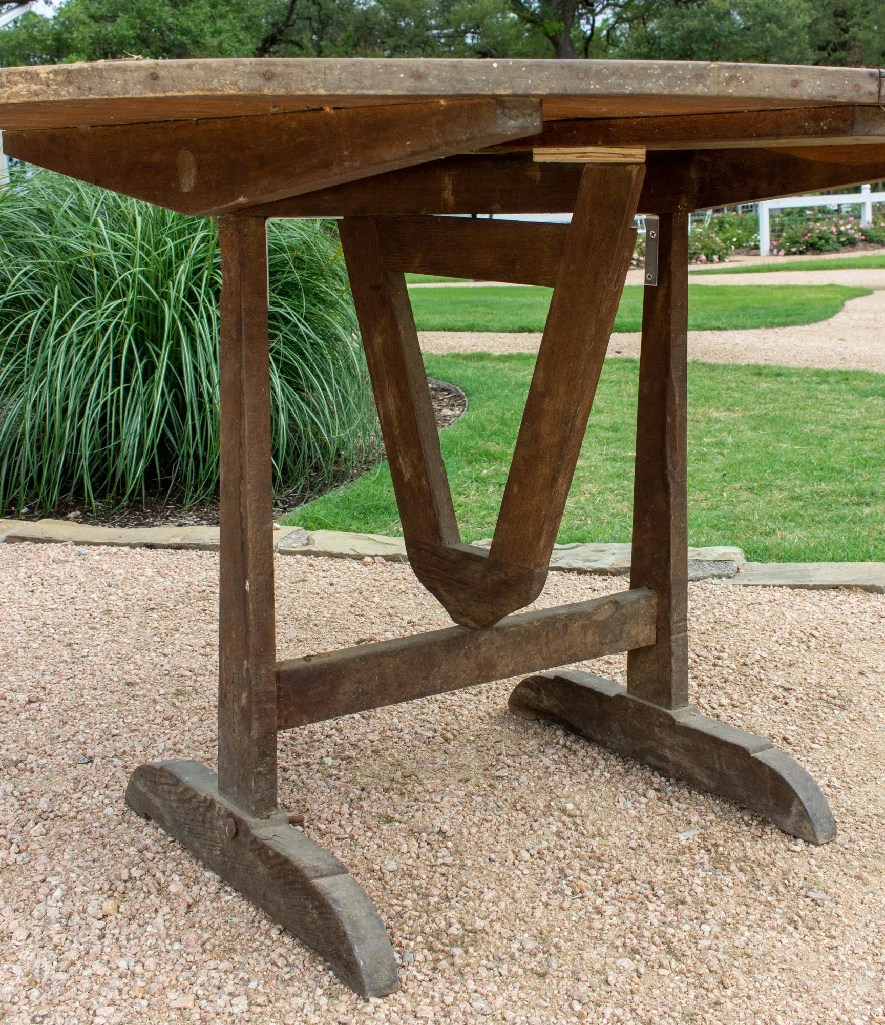 Large Antique French Distressed Oak Tilt-Top Vendage Table