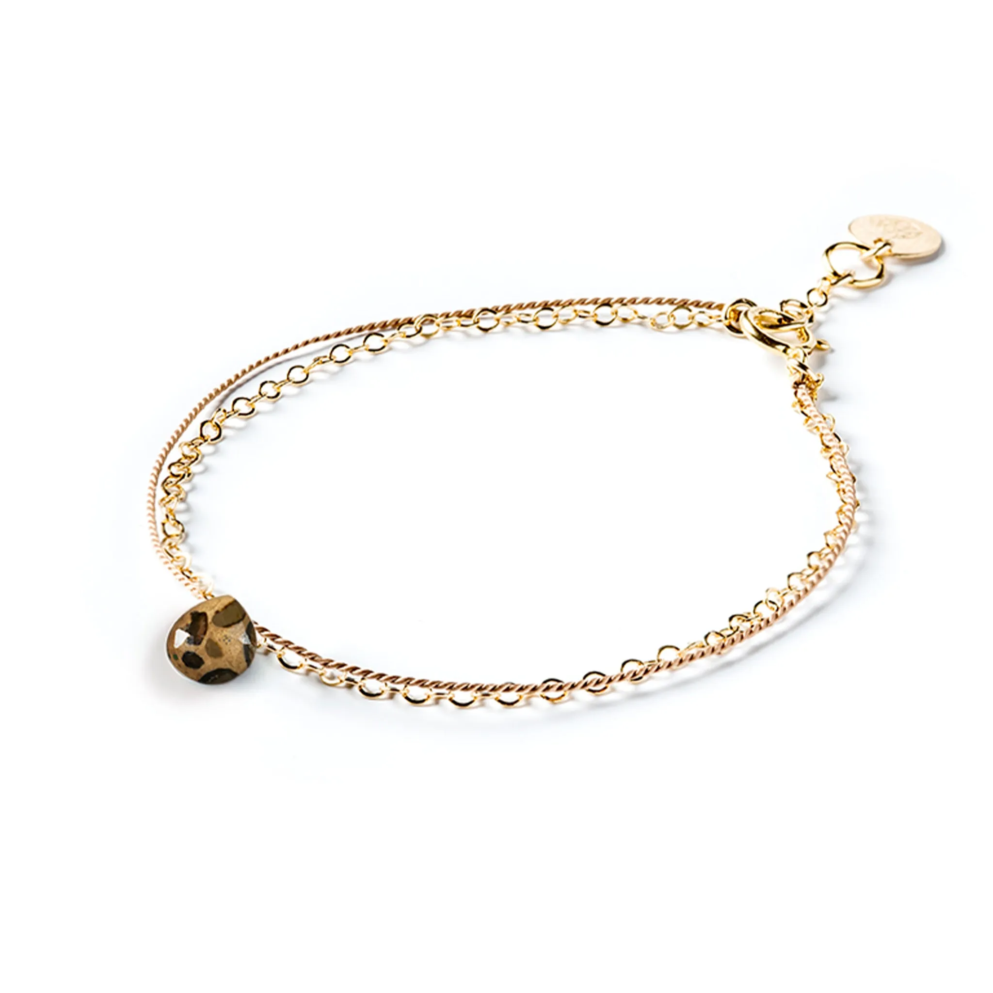 Leopard Jasper Gold and Silk Bracelet