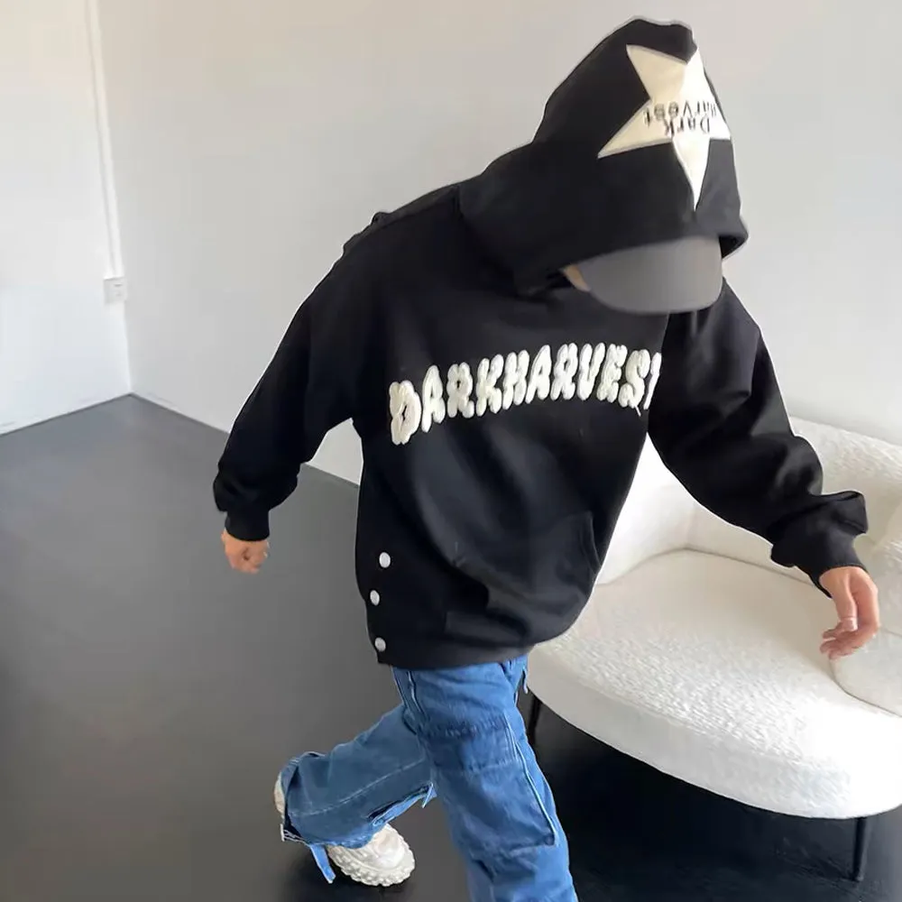 Letter Button Design Loose star Hoodie