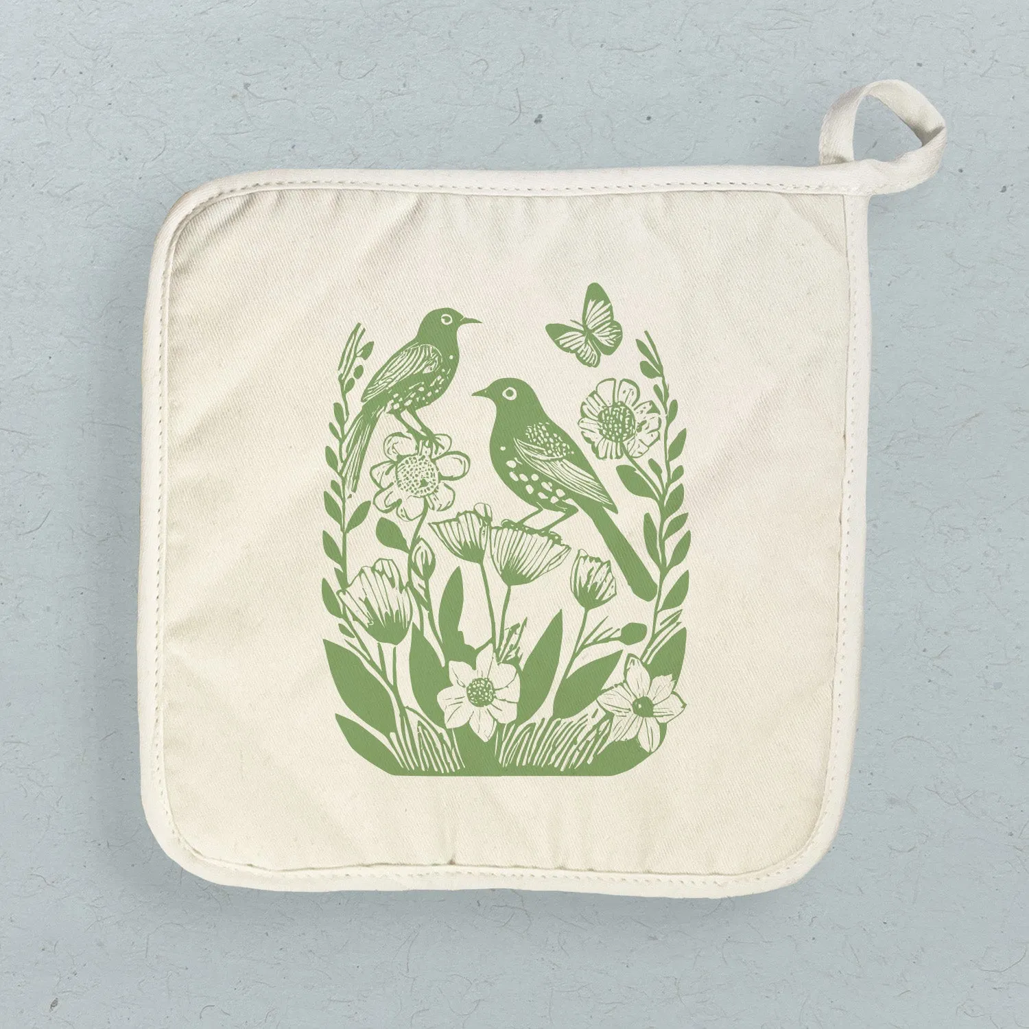 Linocut Spring Birds - Cotton Pot Holder