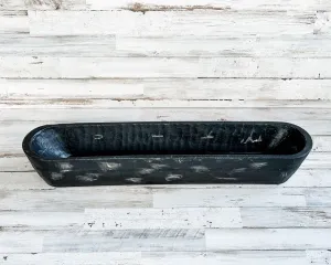 Long black rustic distressed bowl centerpiece