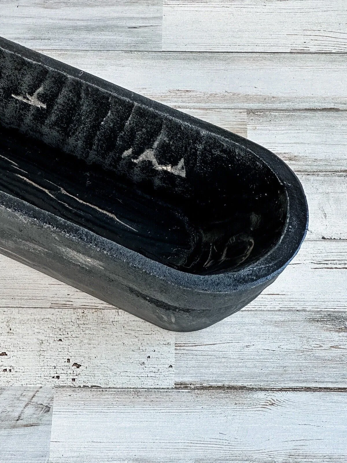 Long black rustic distressed bowl centerpiece