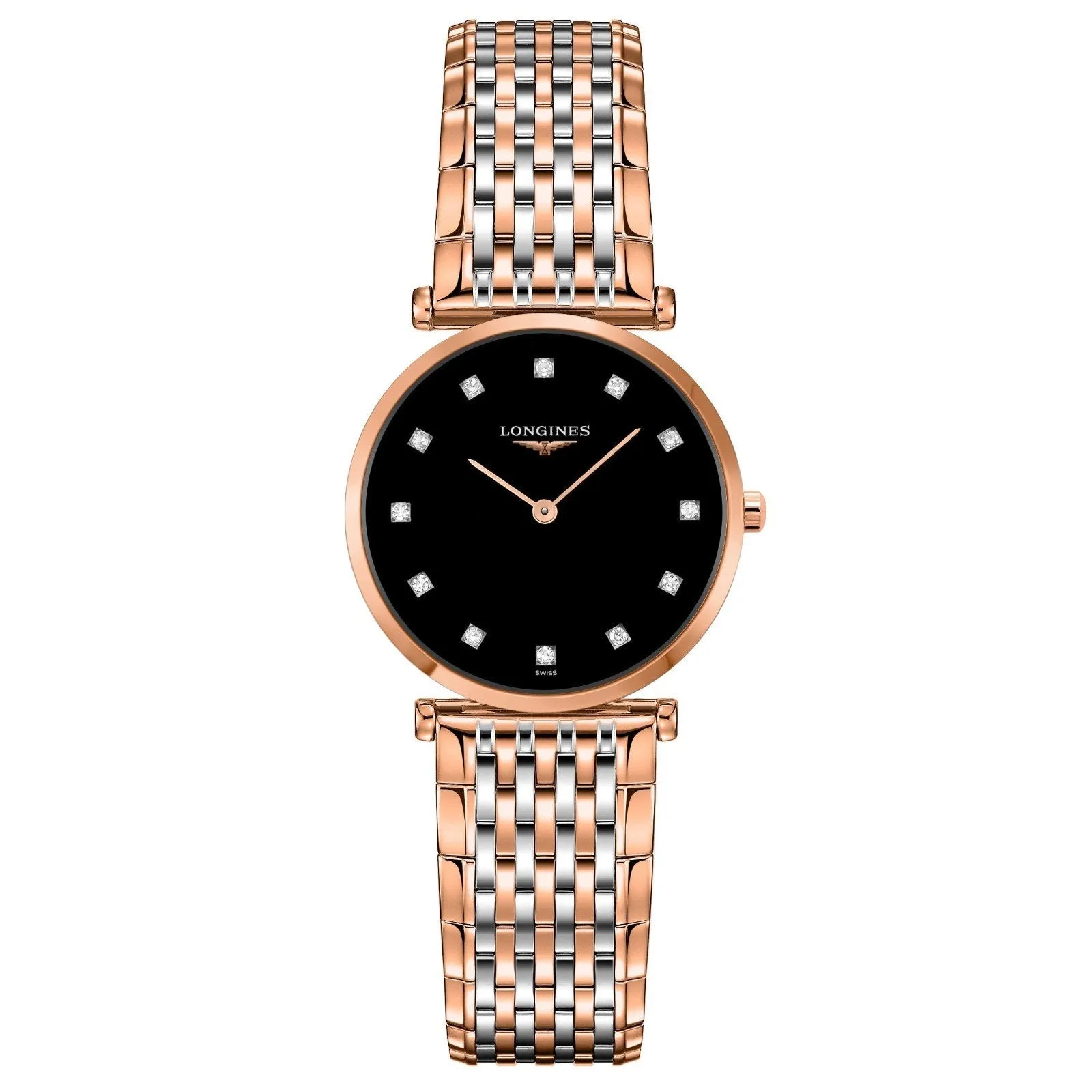 LONGINES Watch the great Classique De Longines 29mm Black Diamonds Quartz Steel Finish Pvd Gold Rose L4.512.1.57.7