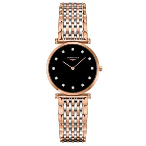 LONGINES Watch the great Classique De Longines 29mm Black Diamonds Quartz Steel Finish Pvd Gold Rose L4.512.1.57.7
