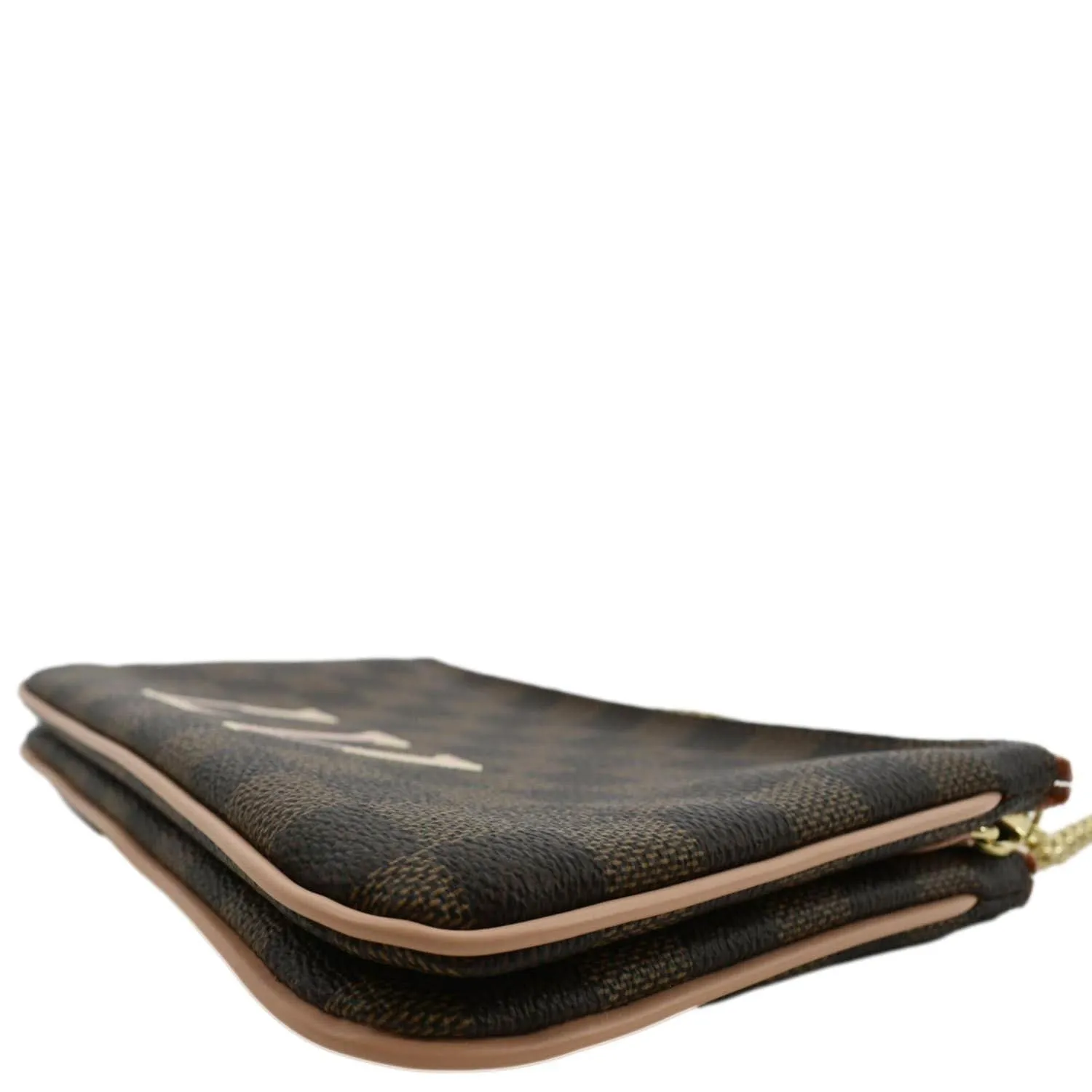 LOUIS VUITTON Double Zip Pochette Damier Ebene Crossbody Bag Rose Ballerine