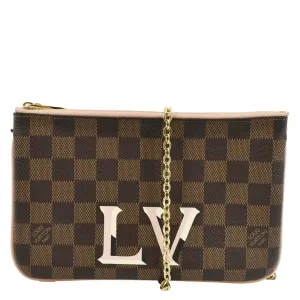 LOUIS VUITTON Double Zip Pochette Damier Ebene Crossbody Bag Rose Ballerine