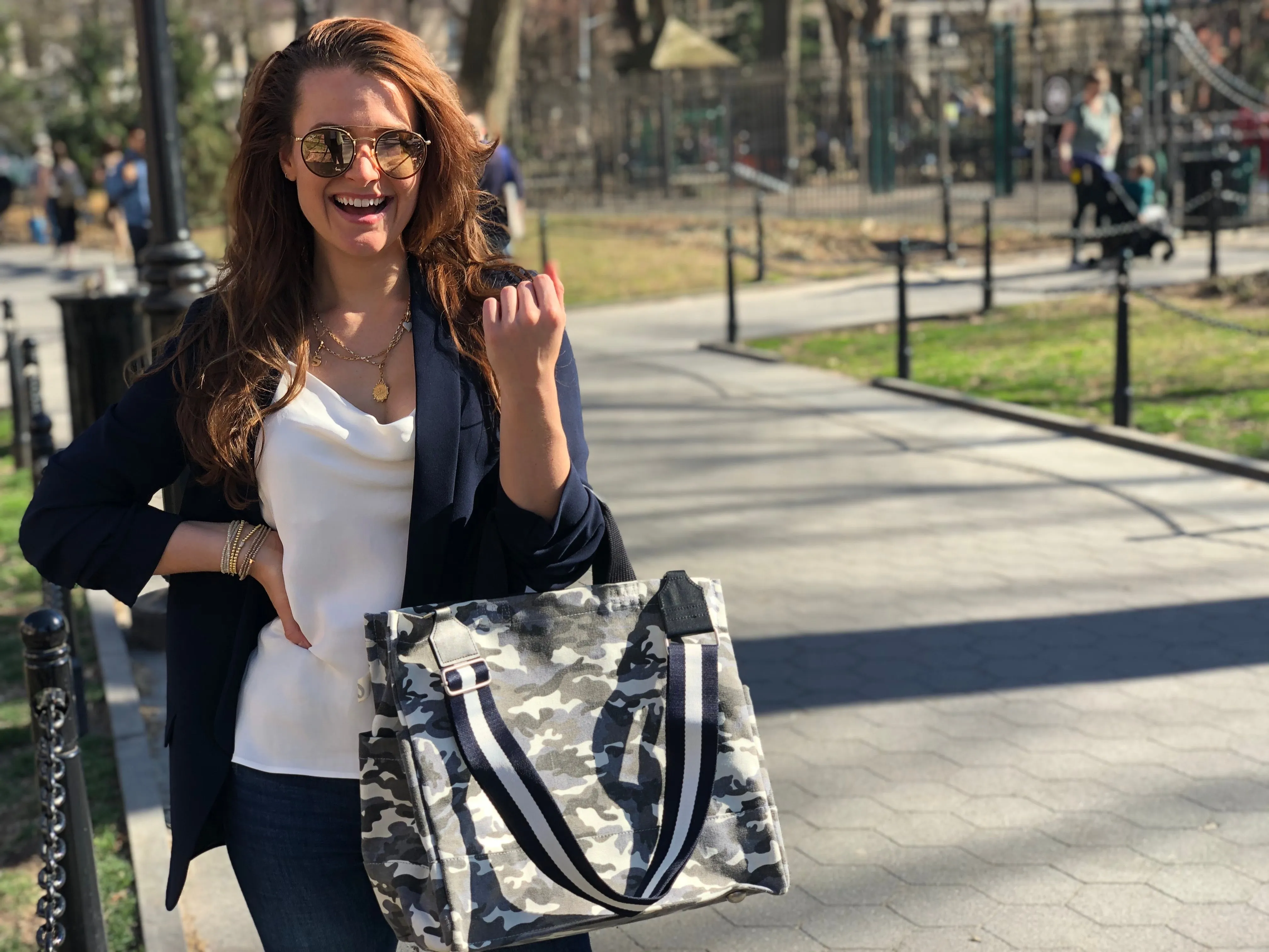 Luxe North-South Bag: Grey Camouflage