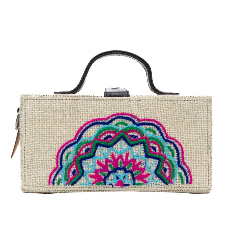 Mandala Hand Embroidered Clutch Bag (jute bag)
