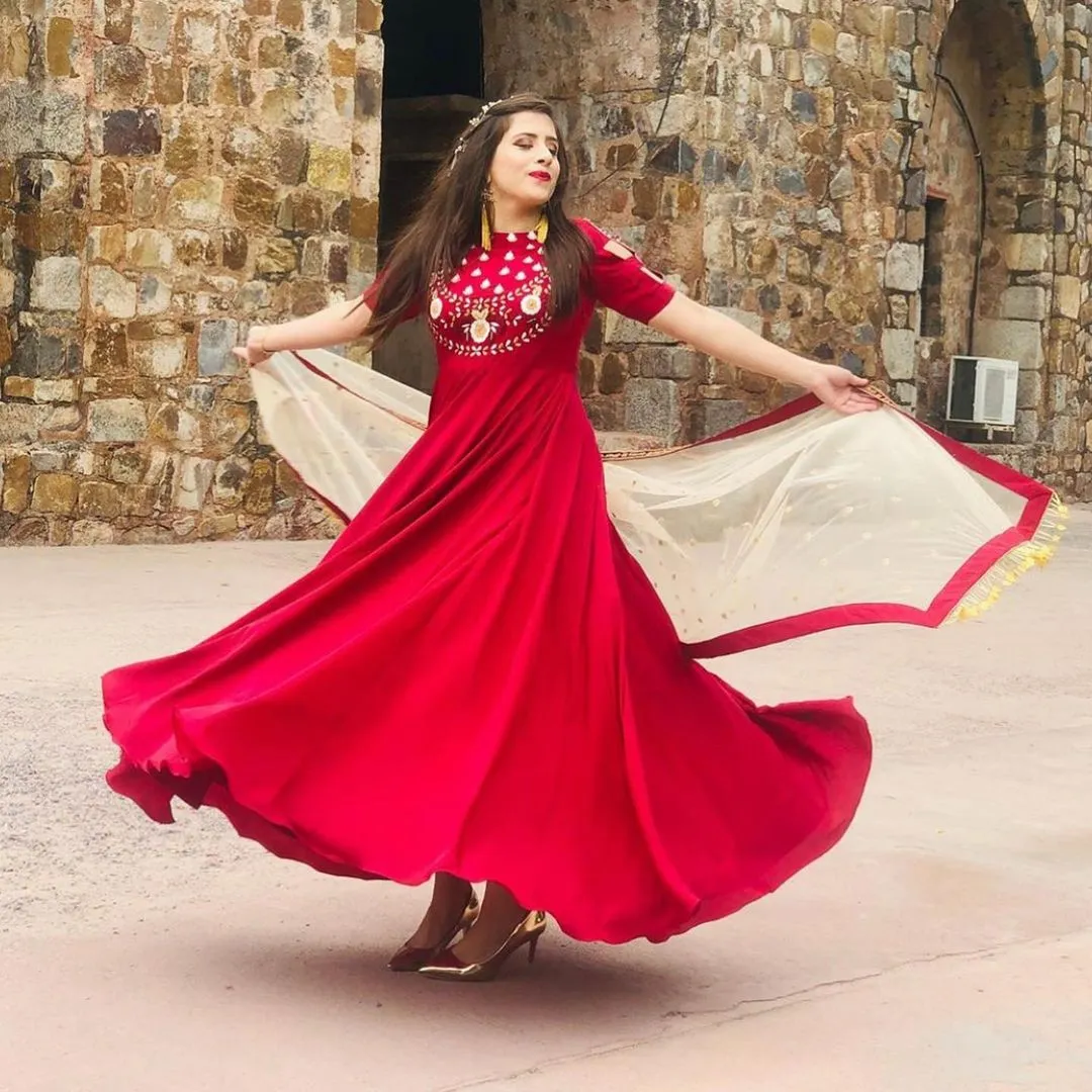 Maroon Embroidered Anarkali