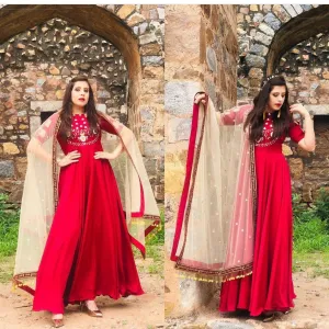 Maroon Embroidered Anarkali