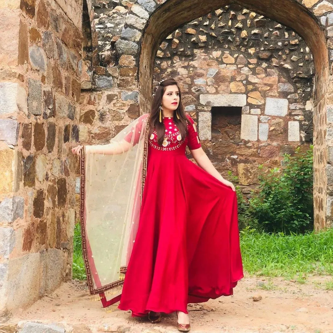 Maroon Embroidered Anarkali