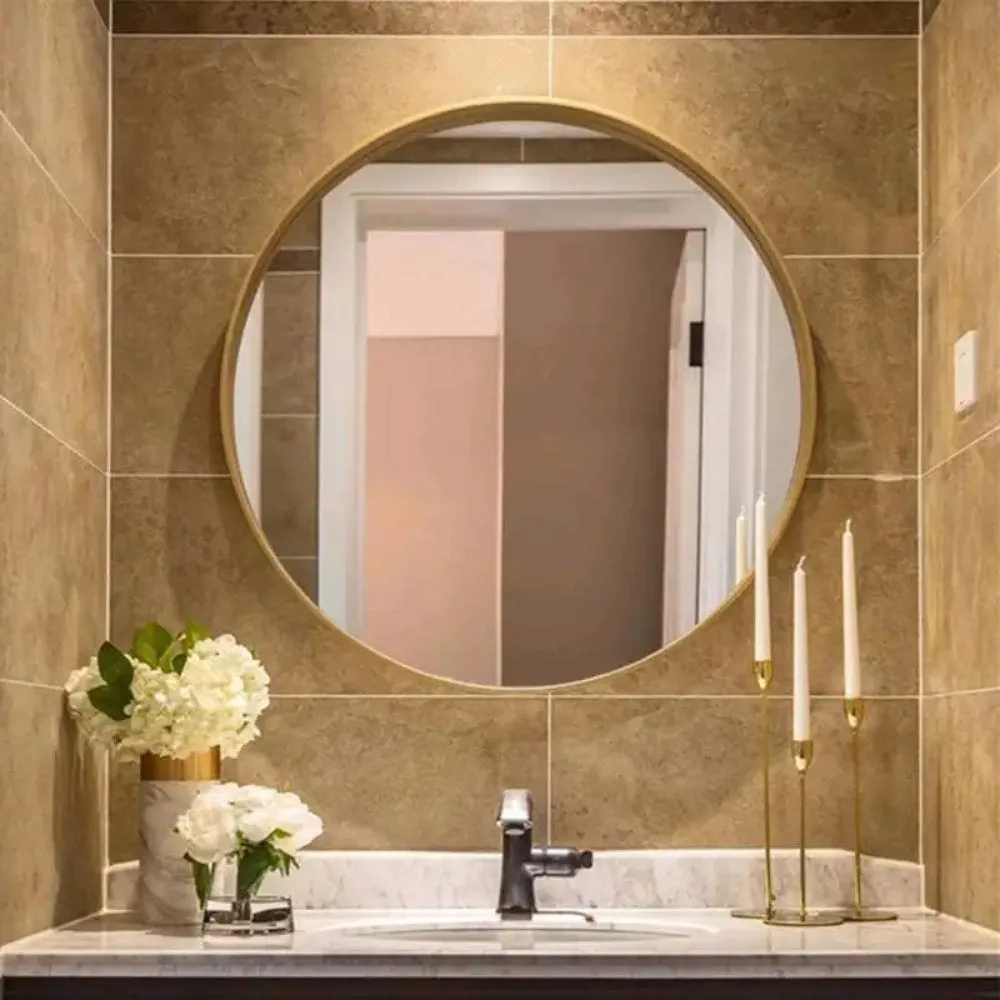 Melbourne Wall Circle Mirror With Metal Frame Design Garage Finish: Distressed Gold