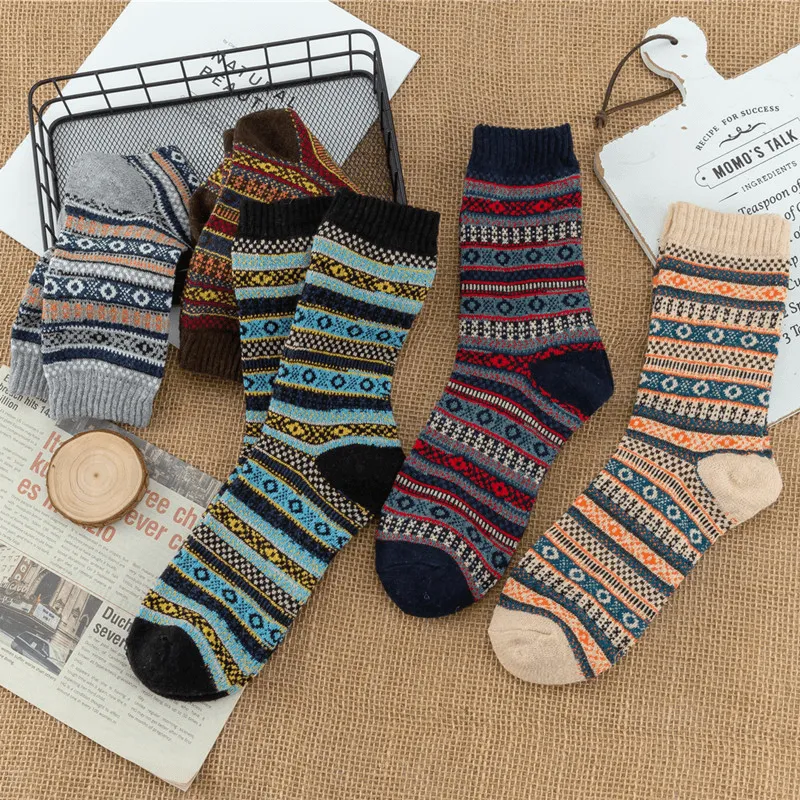 Men'S Thickened Ethnic Style Checkered Socks