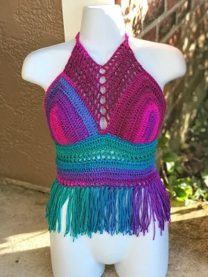 Mermaid Rainbow Fringe Halter Top