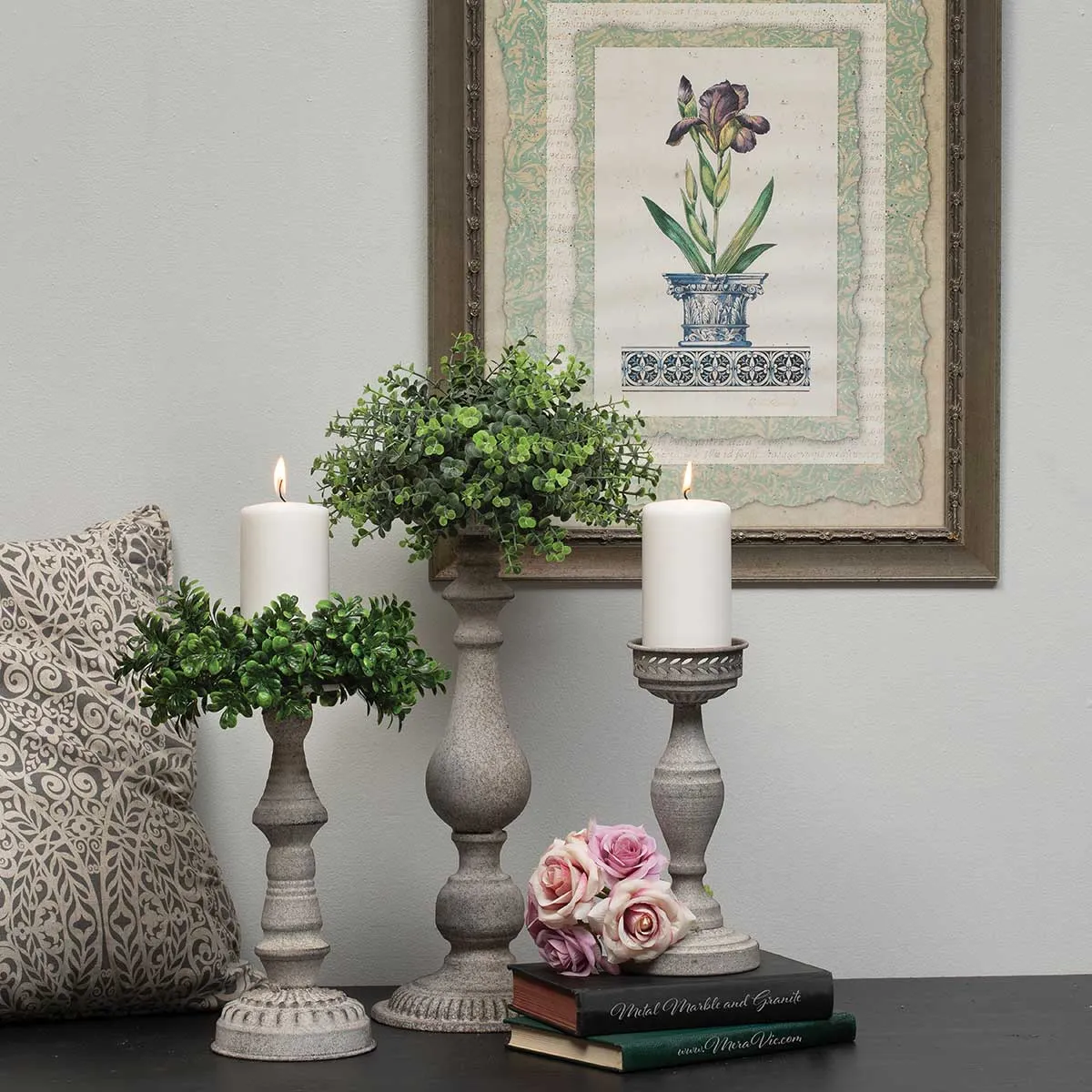 Metal Granite Finish Candle Holder