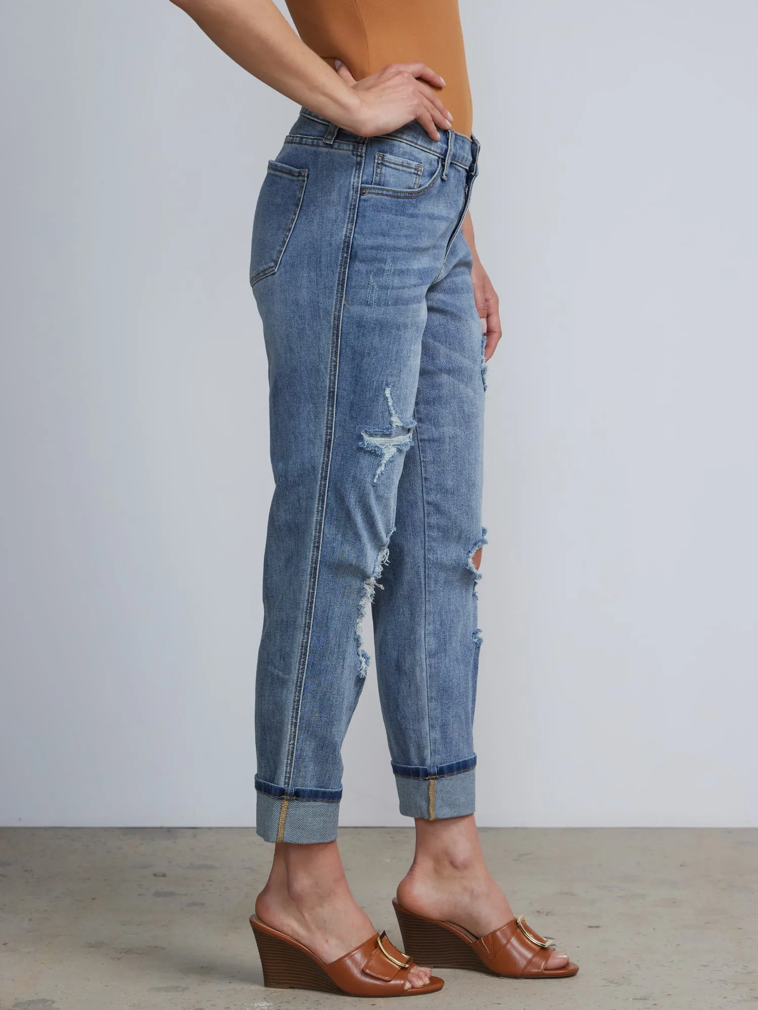 Mid-Rise Slim Boyfriend Jeans - Dark Wash