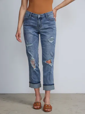 Mid-Rise Slim Boyfriend Jeans - Dark Wash