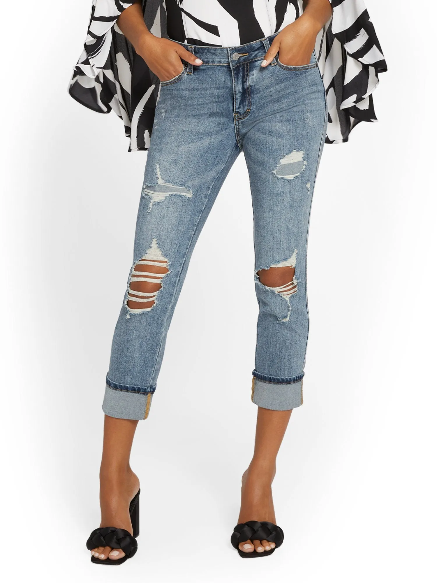 Mid-Rise Slim Boyfriend Jeans - Dark Wash