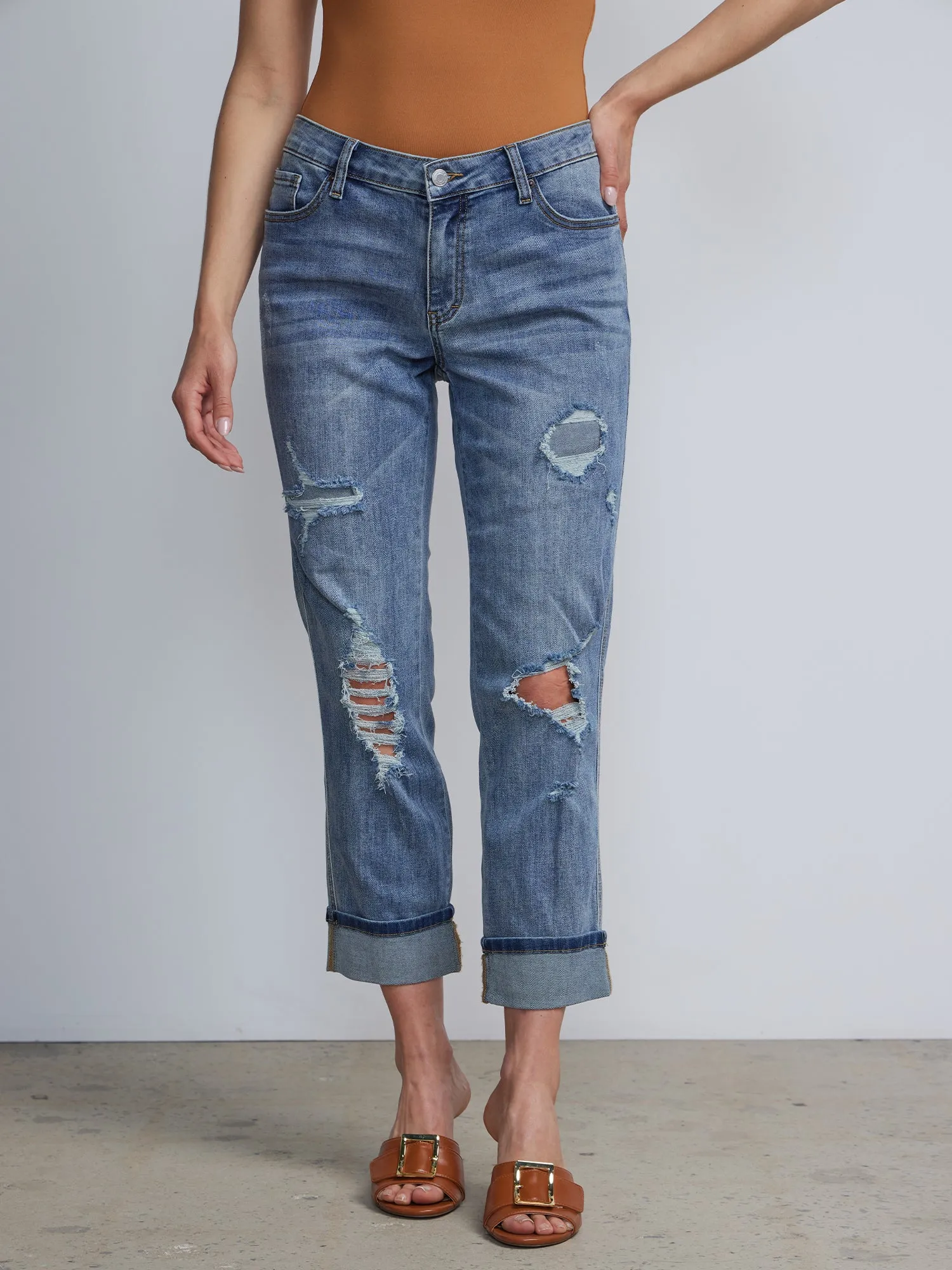 Mid-Rise Slim Boyfriend Jeans - Dark Wash