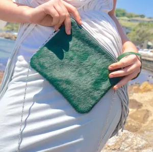 Mila Green Cowhide Crossbody Clutch Bag