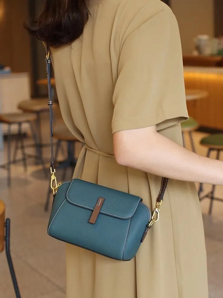 Minimalist Genuine Leather Crossbody Bag, Small Square Satchel Bag, Cow Leather Shoulder Bag for Women, Retro Clutch Bag, Cute Phone Bag