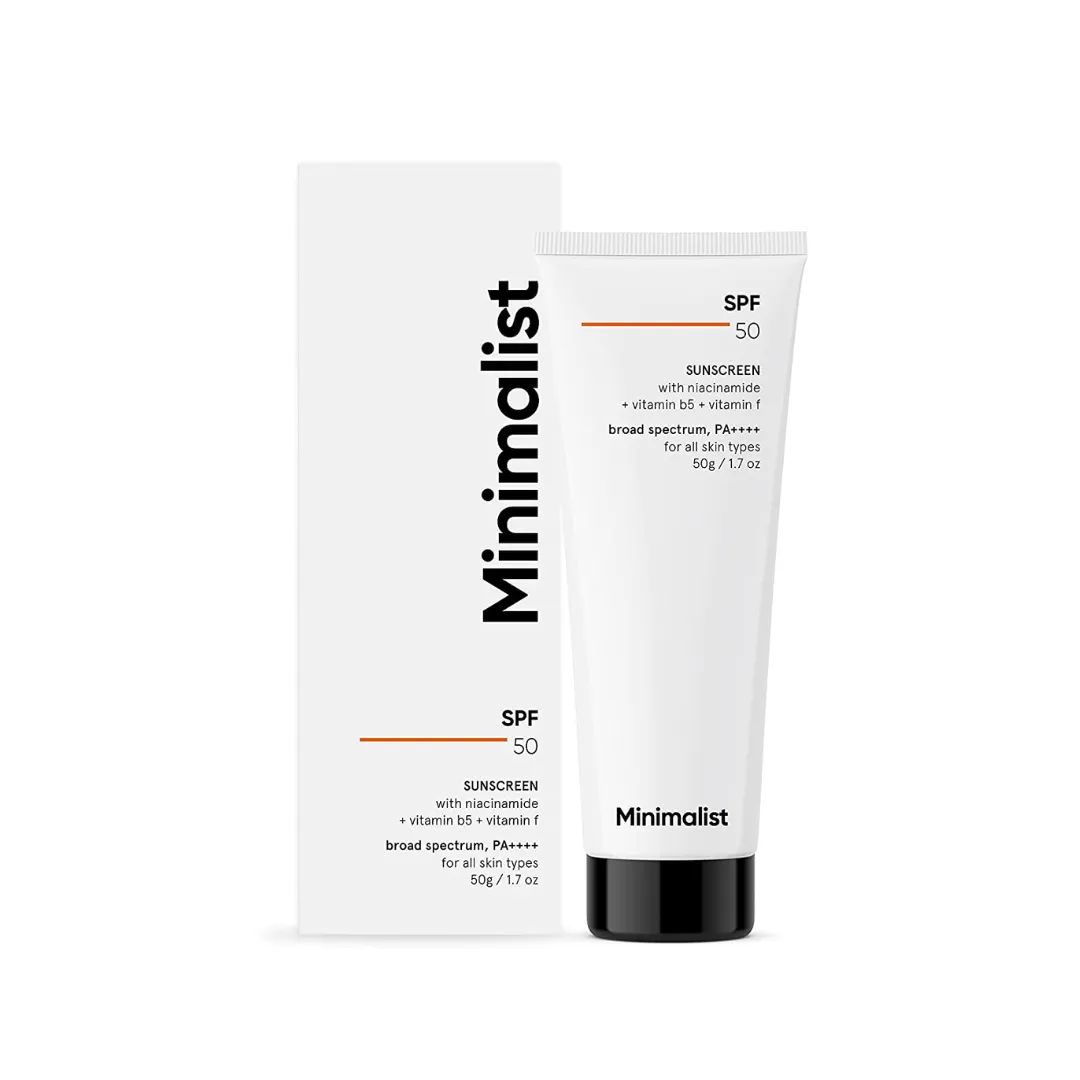minimalist SPF50 Sunscreen Cream SPF 50 Lightweight, No White Cast, Broad Spectrum PA     , Acne Safe, For Men & Women, 50 gm